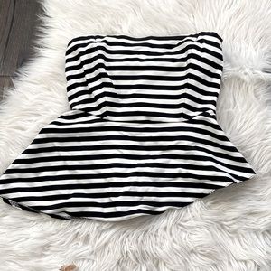 Zara striped asymmetric peplum strapless crop top in small